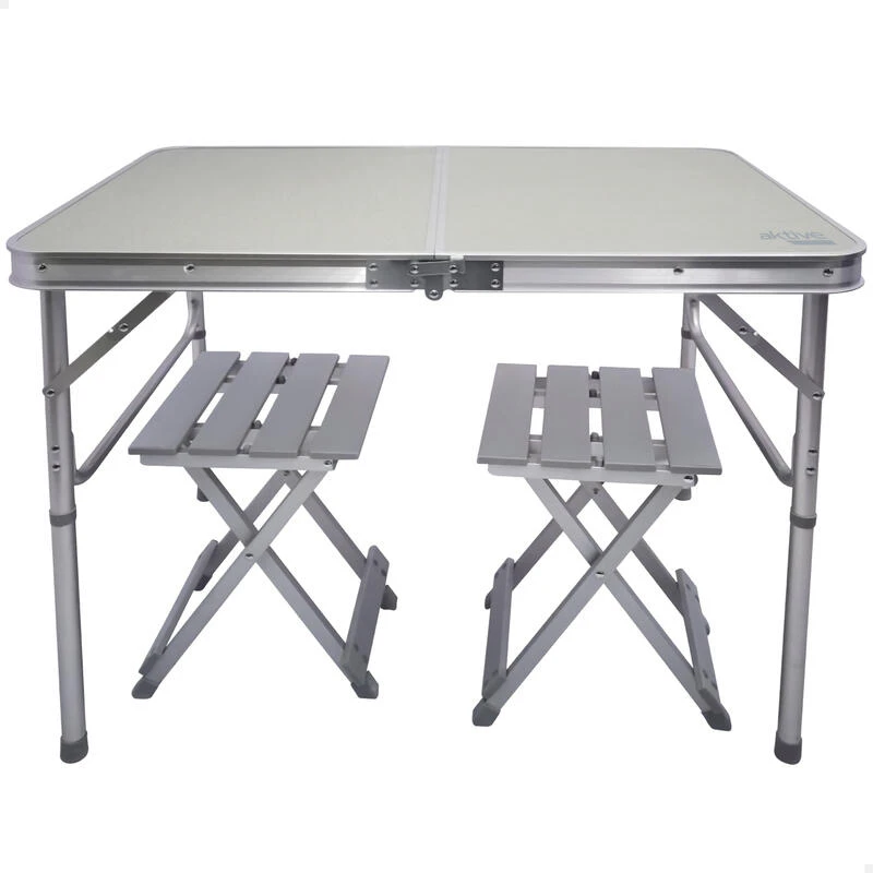AKTIVE - Table Pliante Avec 2 Tabourets Et Poignée De Transpor, Gris 3 AKTIVE - Table Pliante Avec 2 Tabourets Et Poignée De Transpor, Gris
