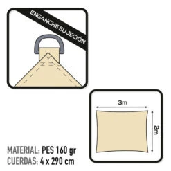 Voile D'ombrage Rectangulaire Aktive Garden Couleur Crème 8 Voile D'ombrage Rectangulaire Aktive Garden Couleur Crème -Camping Soldes Magasin voile dombrage rectangulaire aktive garden couleur creme 2